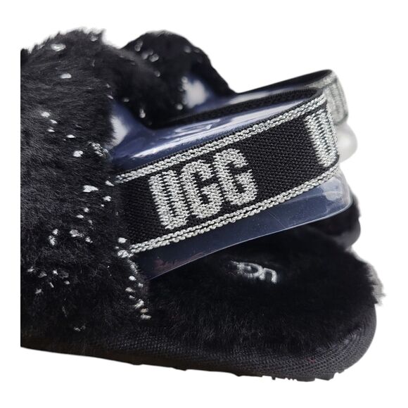 Ugg Fluff Yeah Metallic Sparkle Girls Black Slides 1125376T Size 10 NIB - Picture 2 of 13